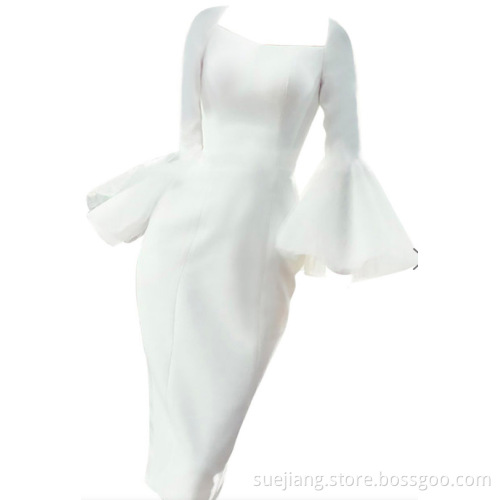 Women Slim Waist Flare Sleeve Dress